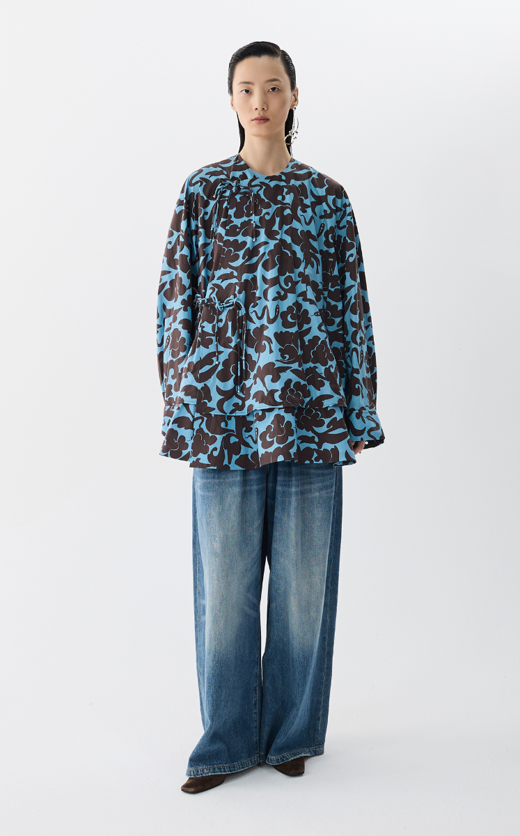 Coat / JNBY Oversized Peony Print Cotton Jacket Dark coffee series