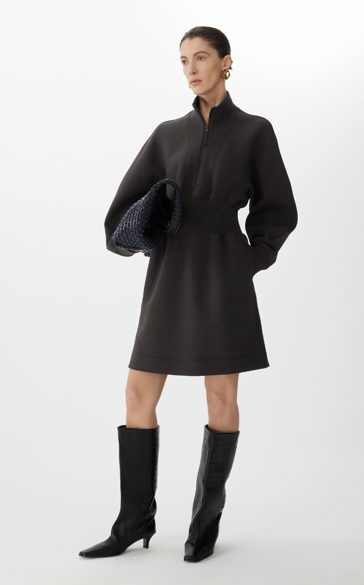 Dress / JNBY Cotton Blend Air-Layer X-Line Long Sleeve Dress Dark grayish brown