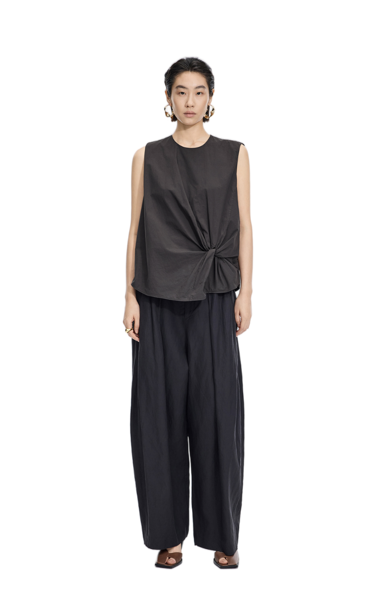 Top / JNBY Gathered Cotton Sleeveless Top Charcoal