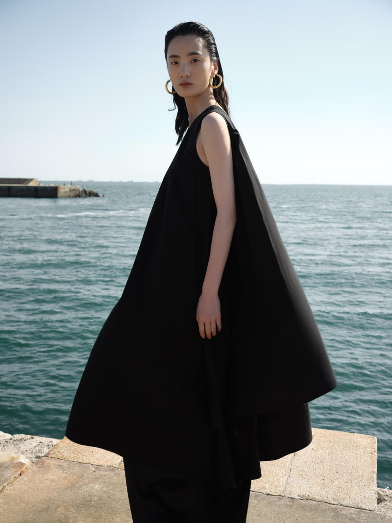 Dress / JNBY Round Neck Sleeveless A-shaped Dress(100% cotton) Black XS