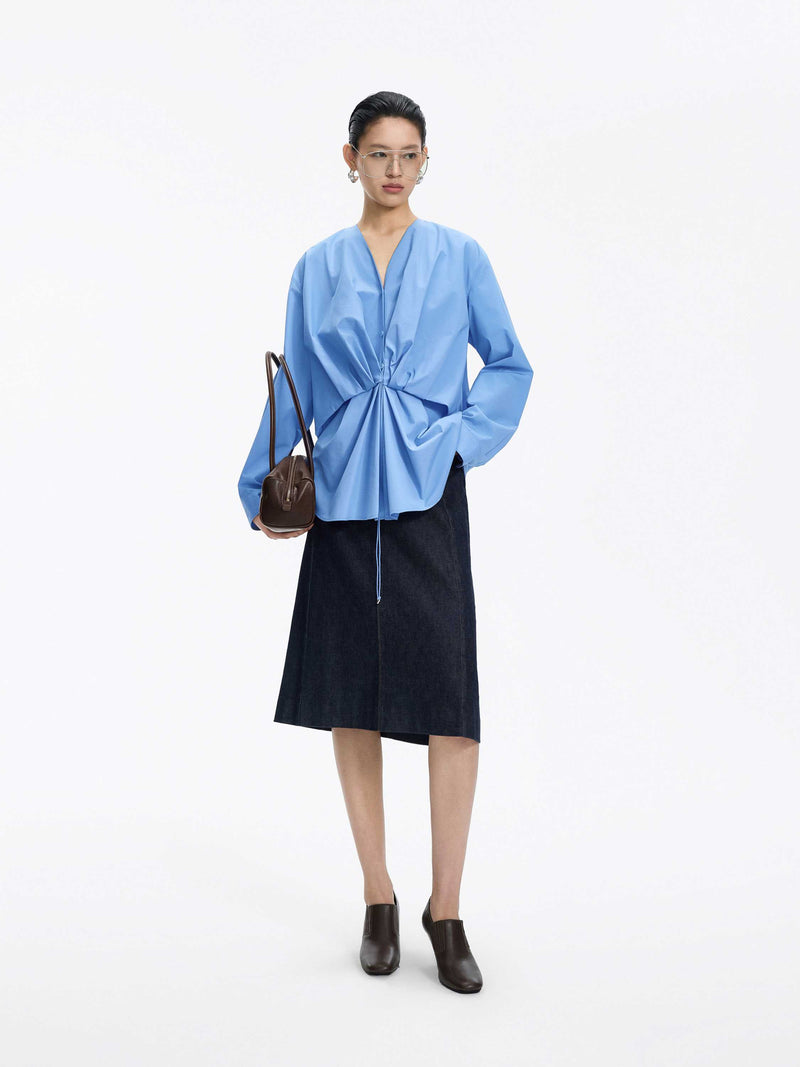 JNBY Relaxed Fit Tie-Waist Long Sleeve Blouse - Blue - [view] -1