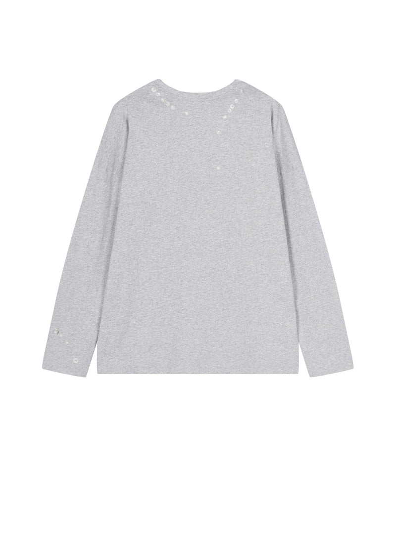 JNBY Cotton Pearl Embroidered Relaxed Tee - ash - [view] -2