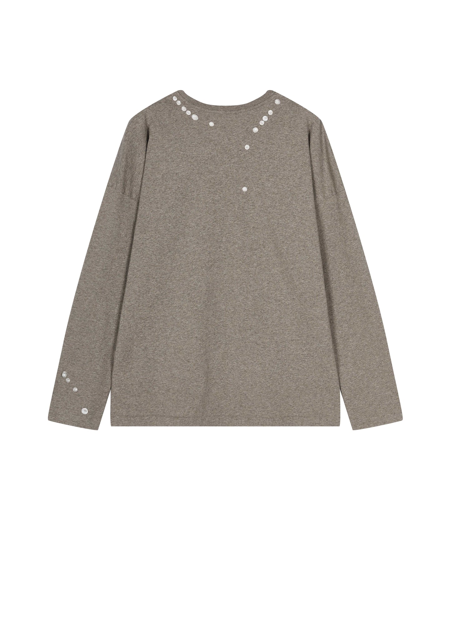 JNBY Cotton Pearl Embroidered Relaxed Tee - Khaki - [view] -1