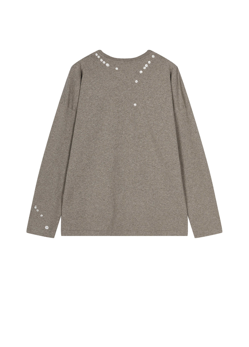JNBY Cotton Pearl Embroidered Relaxed Tee - Khaki - [view] -1
