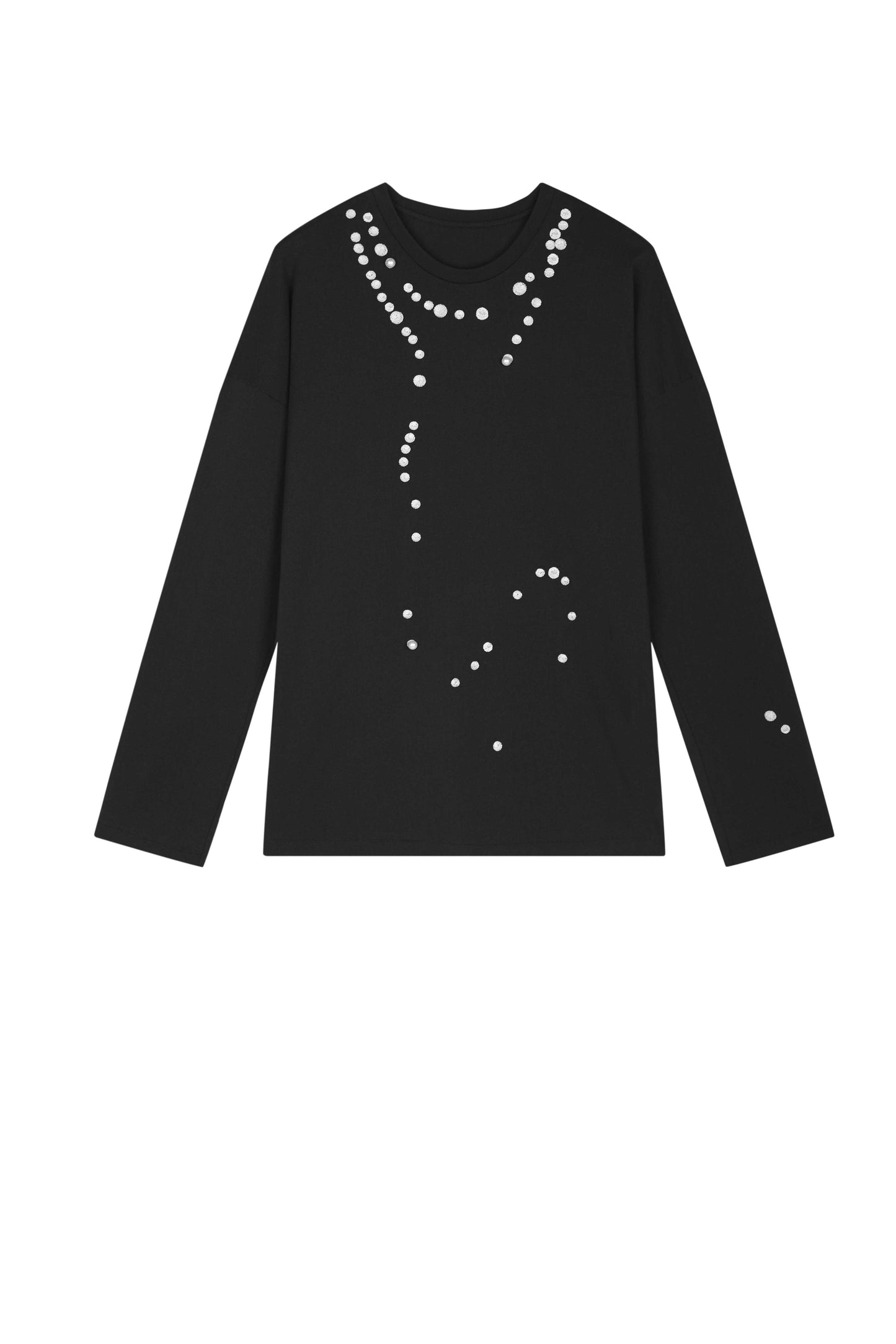 JNBY Cotton Pearl Embroidered Relaxed Tee - black - [view] -3