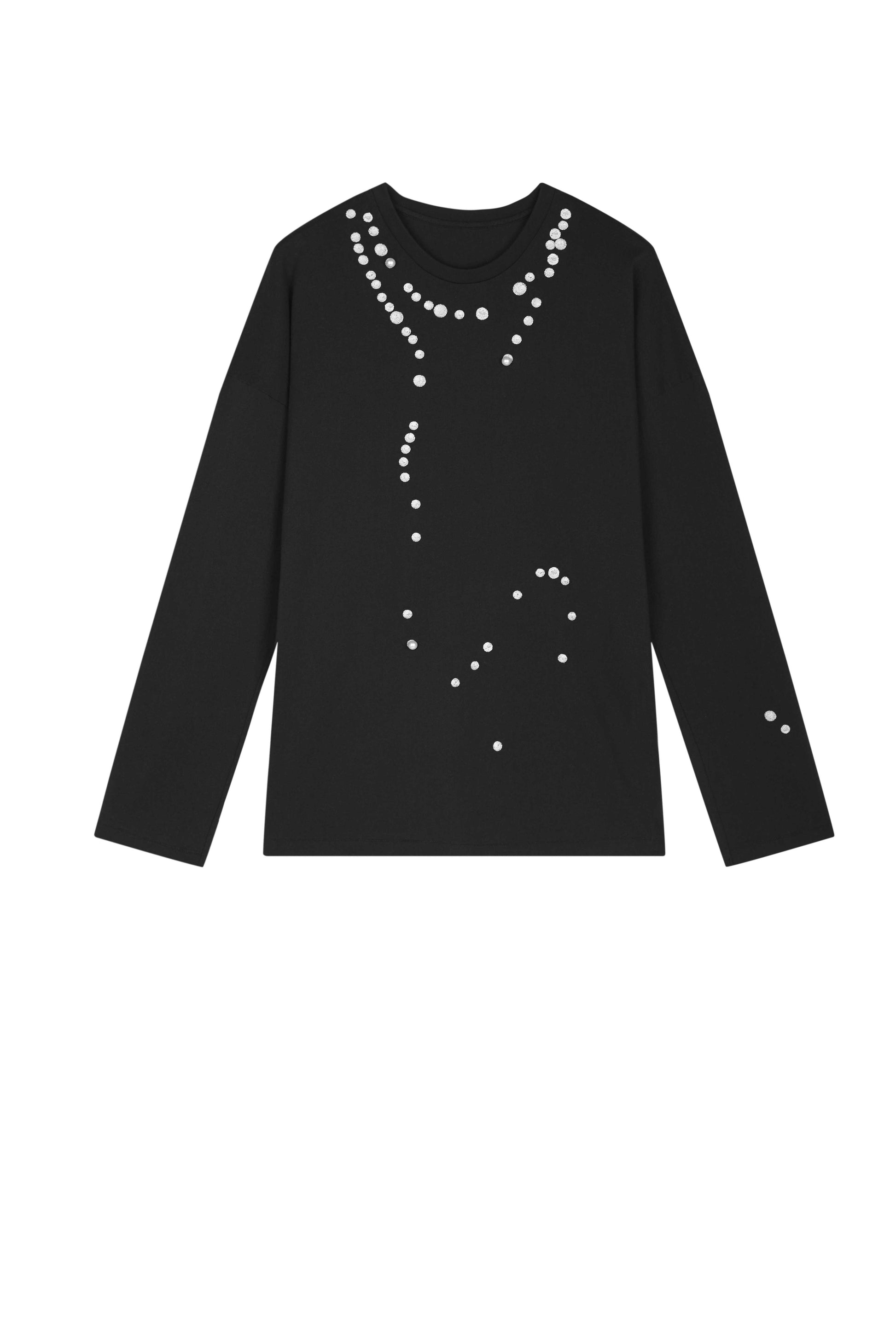 JNBY Cotton Pearl Embroidered Relaxed Tee - black - [view] -3