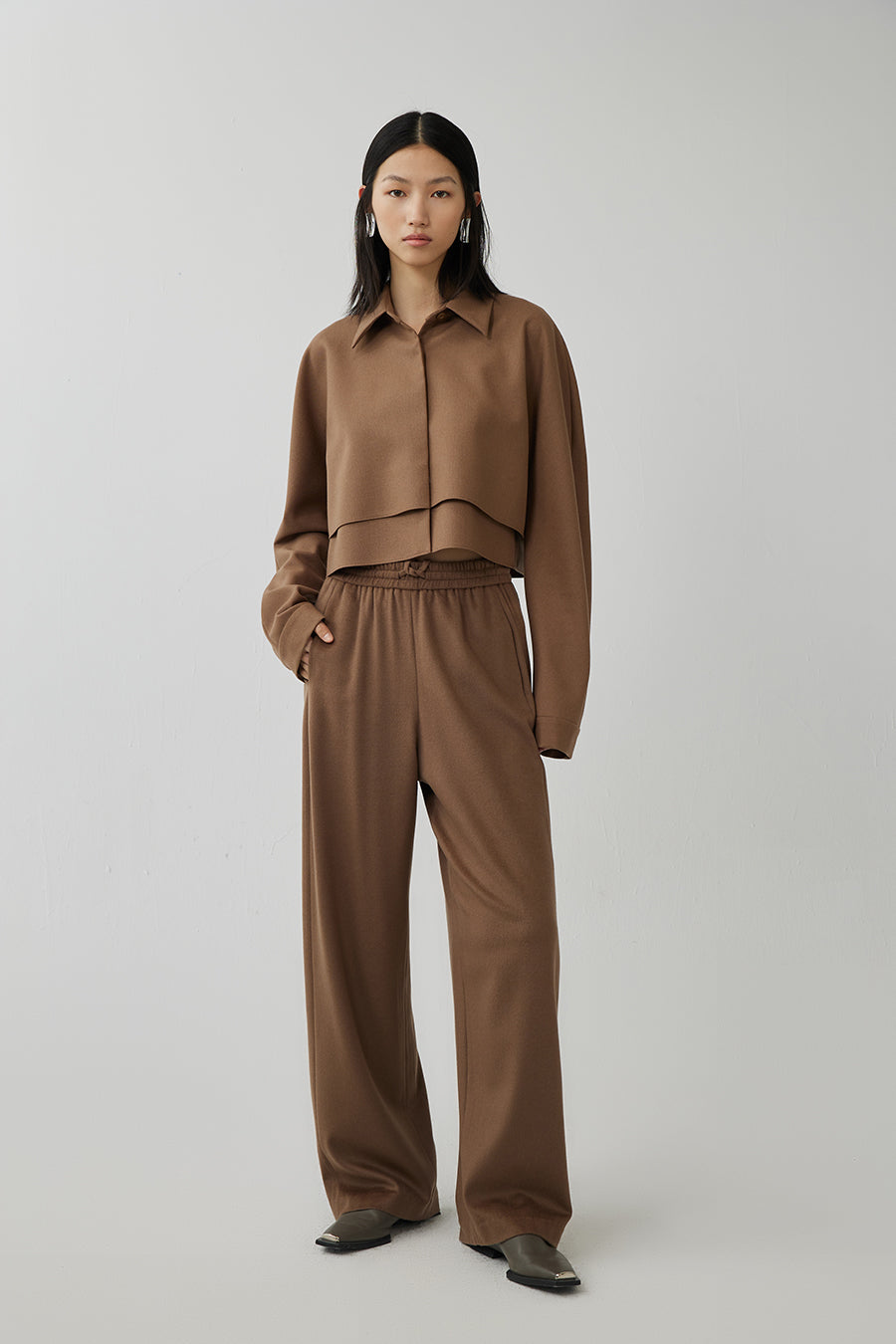 Coat / JNBY Cropped Wool Jacket Brown
