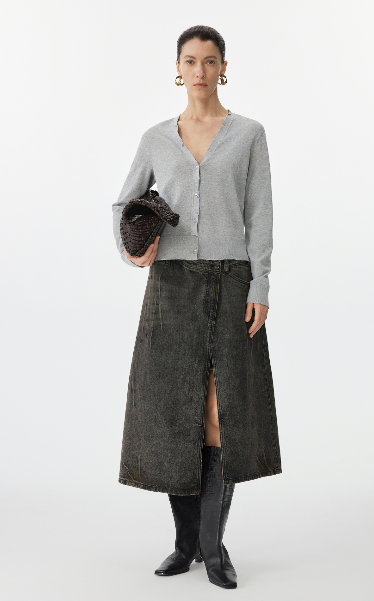 Skirt / JNBY A-Line Frayed Denim Skirt Black