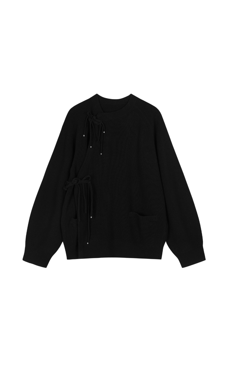 Sweater / JNBY Raglan-Sleeve Cardigan with Chinese Button Closure Black