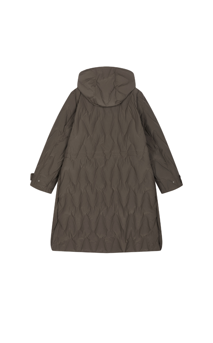 Down Coat / JNBY Wavy Quilted Long Hooded Down Coat