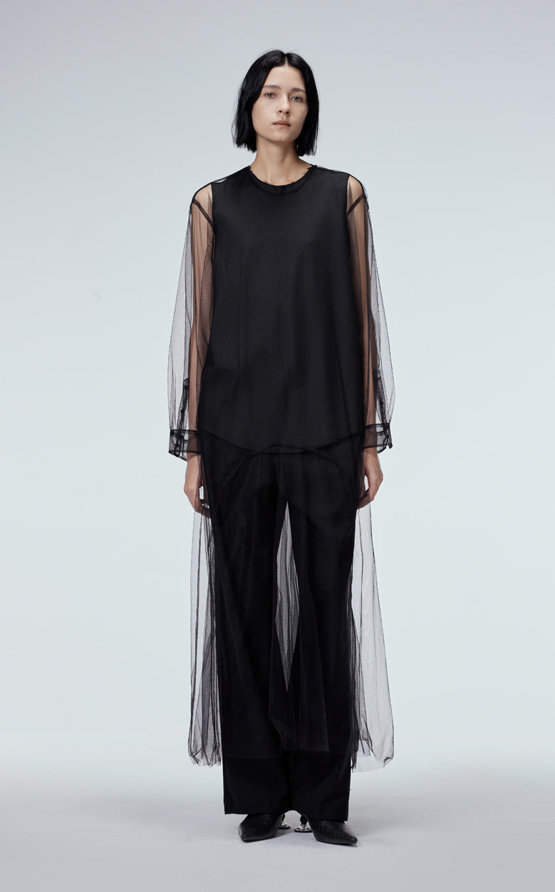 Dress / JNBY Mesh Round Neck Long Sleeve Dress Black