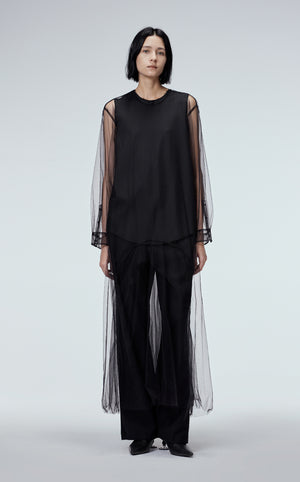 Dress / JNBY Mesh Round Neck Long Sleeve Dress Black