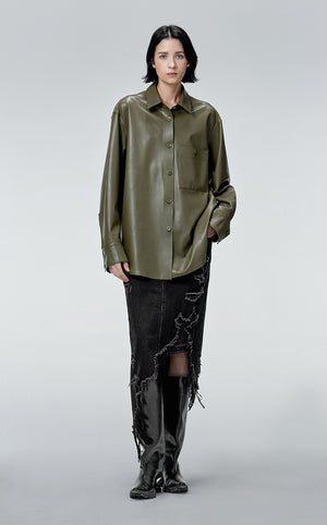 Skirt / JNBY Irregular Hem Denim Cotton Ripped Skirt Black