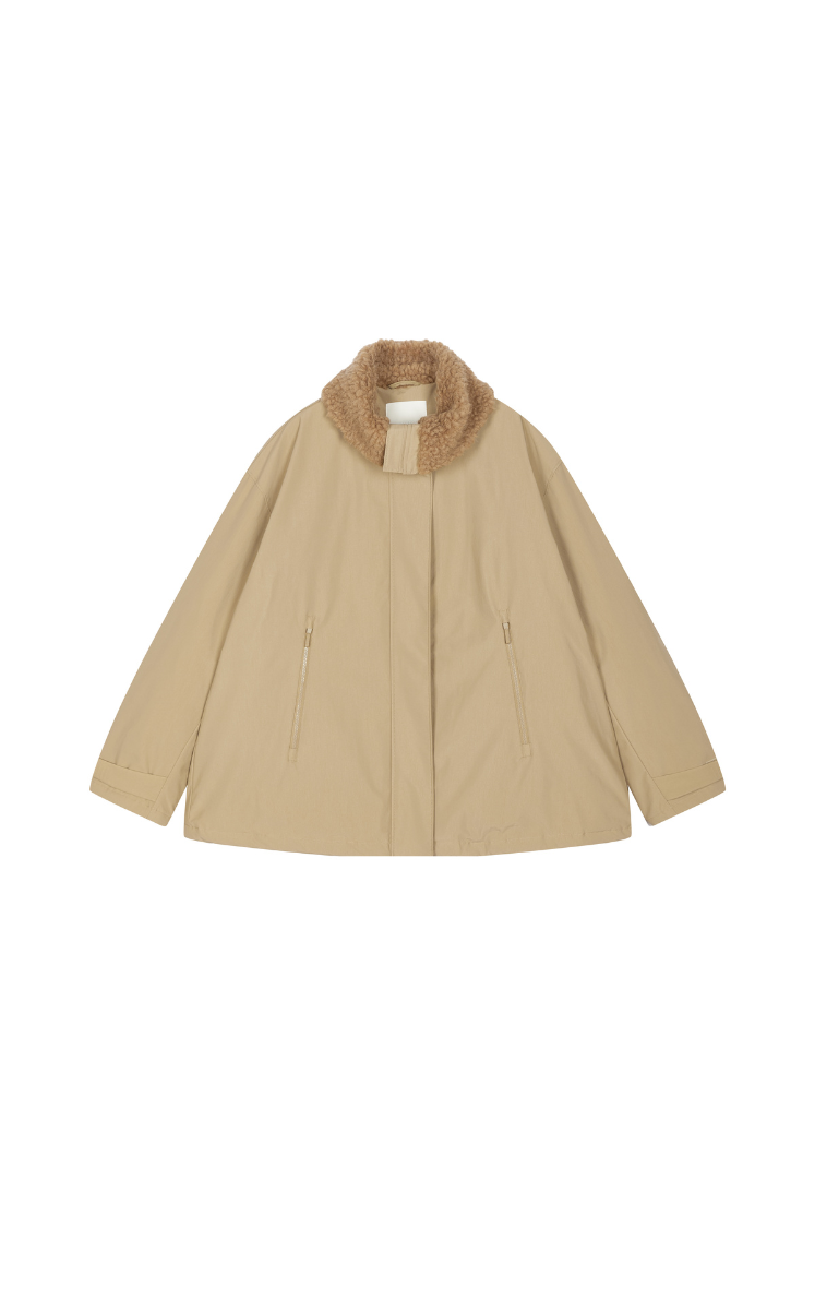 Down Coat / JNBY Oversized Faux-Fur Collar Down Coat Yellow Kahaki