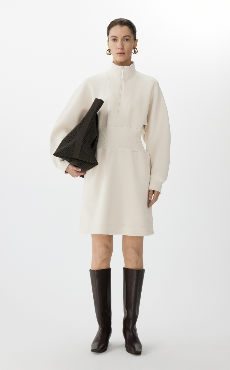 Dress / JNBY Cotton Blend Air-Layer X-Line Long Sleeve Dress ashen