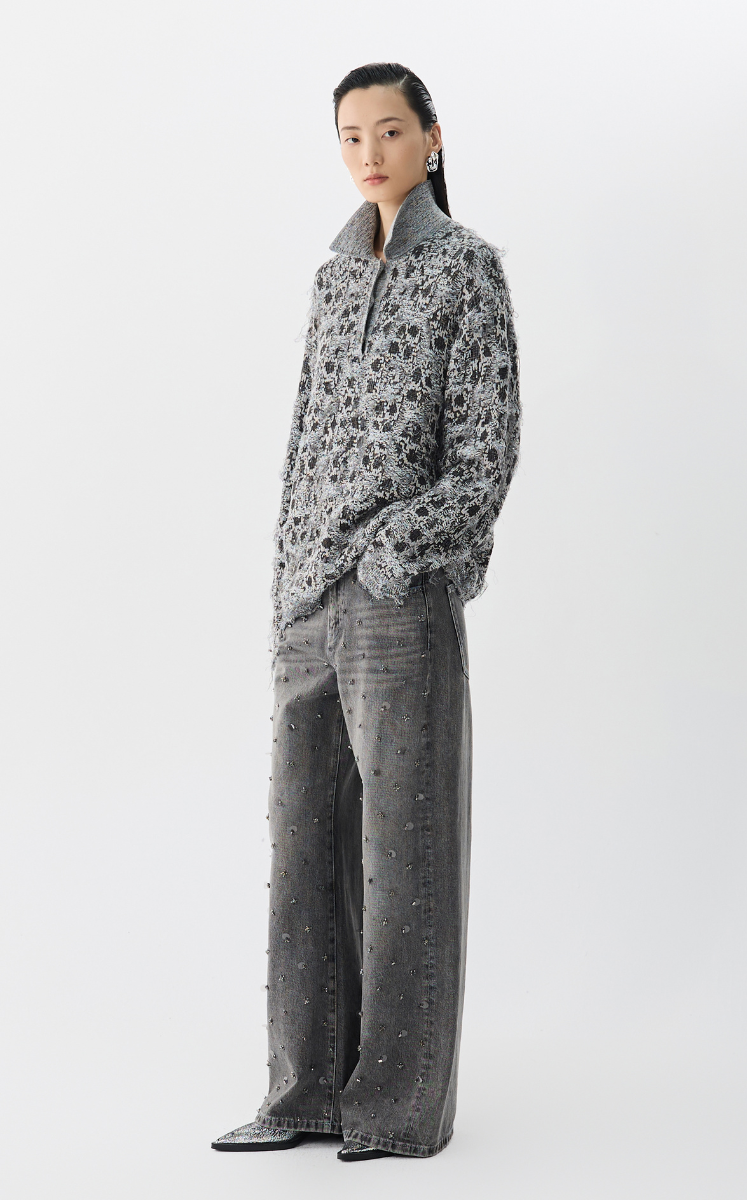 Sweater / JNBY Geometric Patterned Polo Neck Sweater