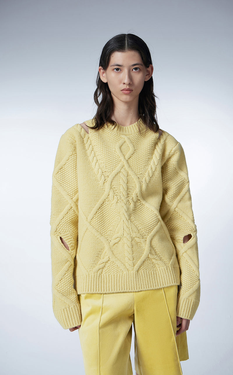 Sweater / JNBY Crew-neck Cut-out Pullover Sweater Yellow