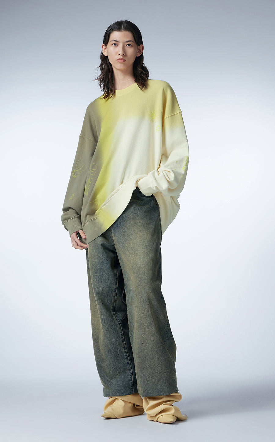 Sweatershirt / JNBY Oversize Color-block Cotton Pullover Sweatershirt Yellow
