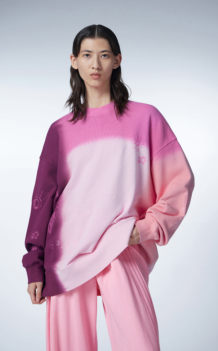 Sweatershirt / JNBY Oversize Color-block Cotton Pullover Sweatershirt Pink
