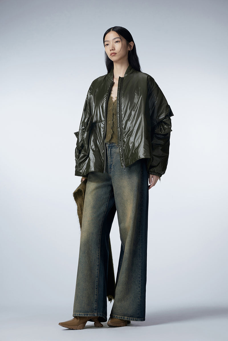 Coat / JNBY Relaxed Coat in Bow Design DarkOliveGreen