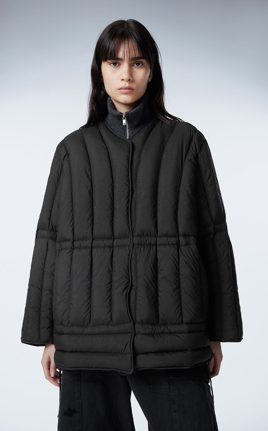 Coat / JNBY A-line V-neck Mid-length Down Coat Black