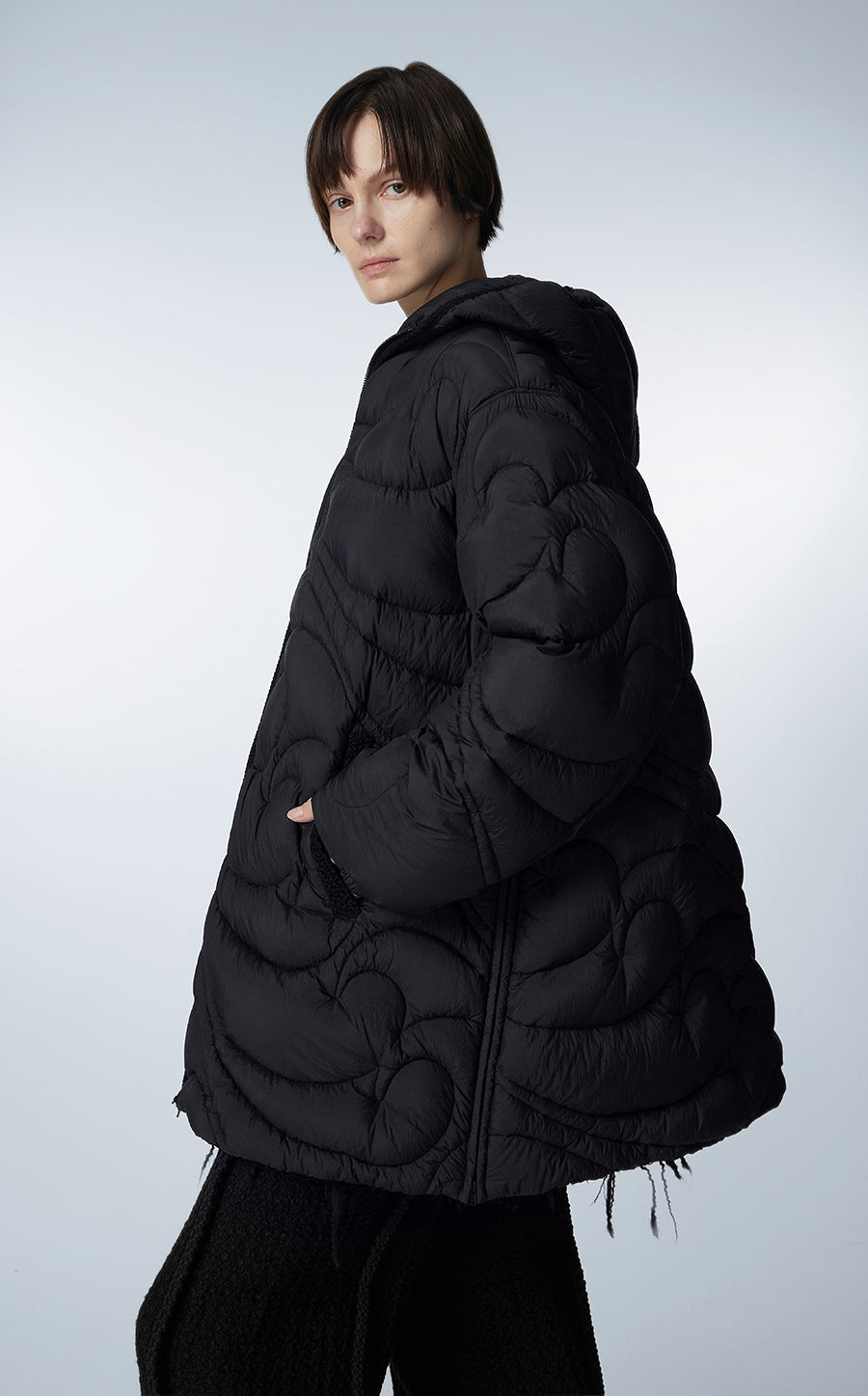 Coat / JNBY Mid-length Hooded Nylon Down Coat Black