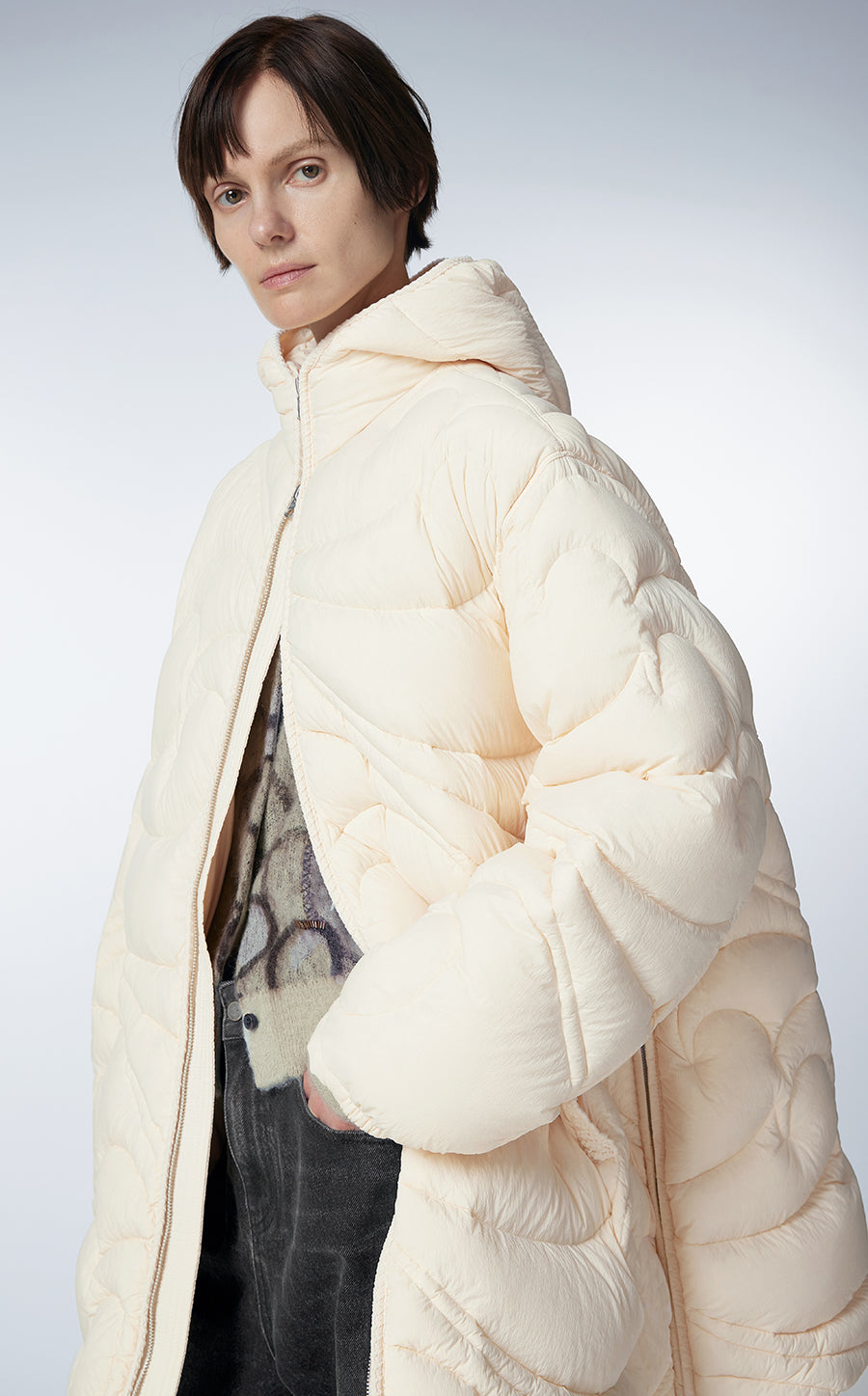 Coat / JNBY Mid-length Hooded Nylon Down Coat FloralWhite