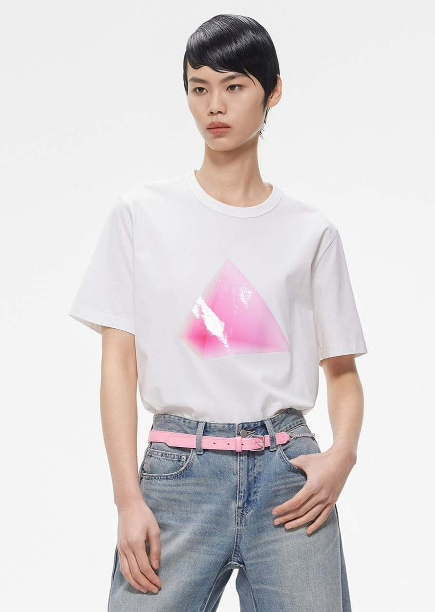 T-Shirt / JNBY Loose Fit Pyramid Print Short Sleeve T-Shirt White