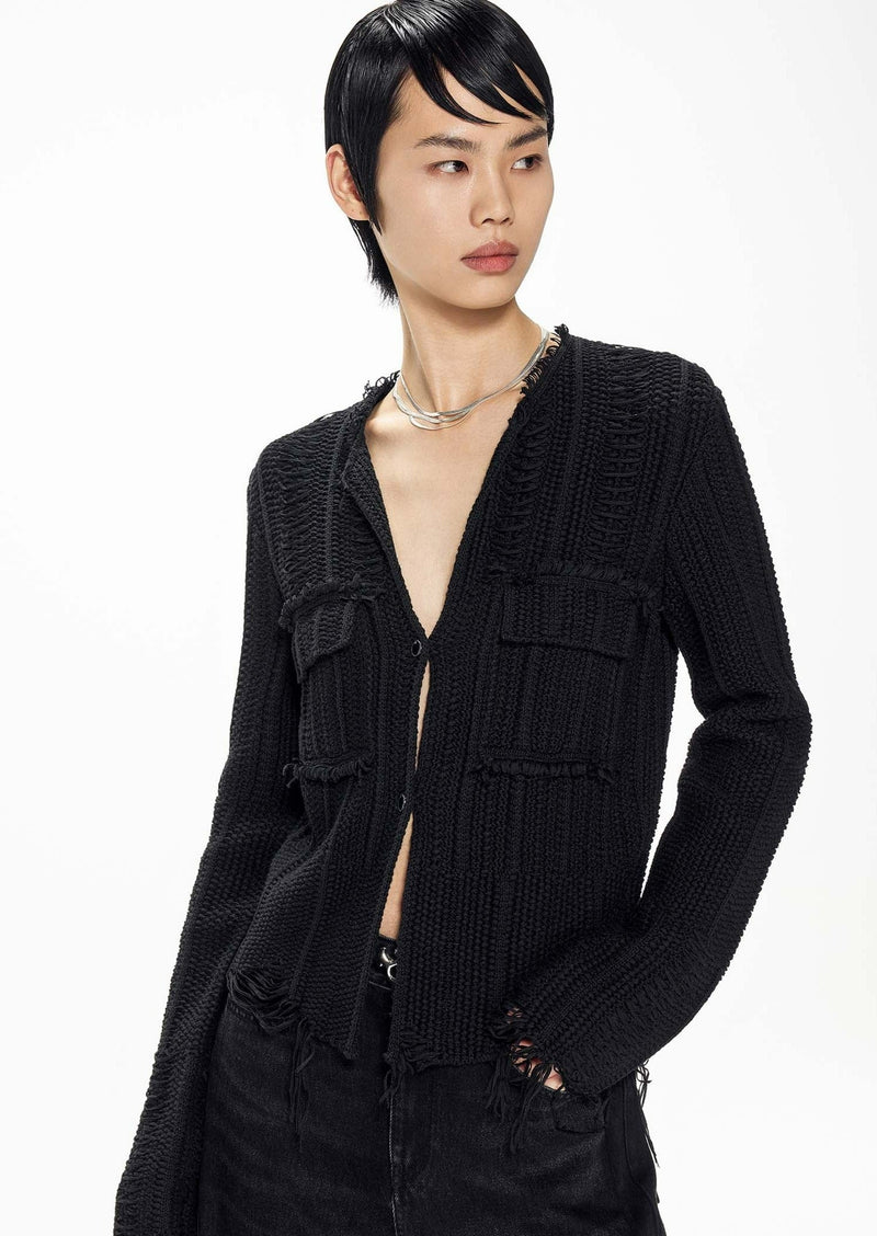 Cardigans / JNBY Woven Irregular H-Line Cropped Cardigan Black