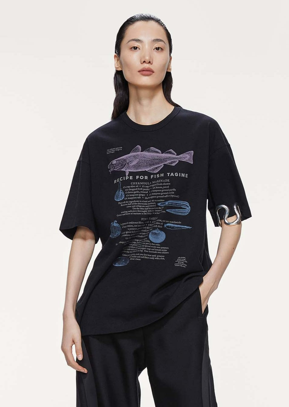 T-Shirt / JNBY Loose Fit Fashion Printed Crewneck T-Shirt Black