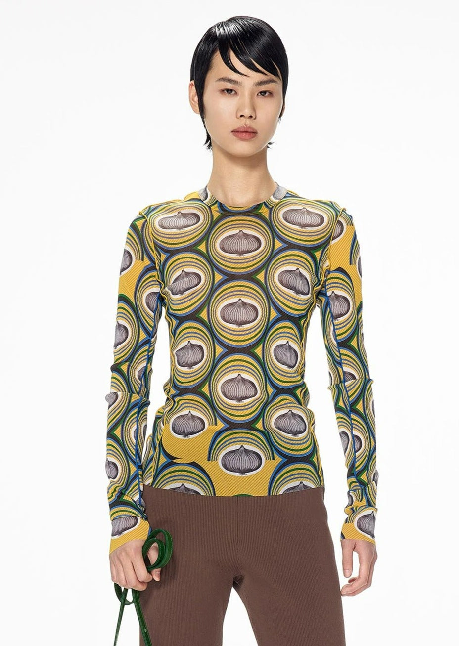 T-Shirt / JNBY Slim Fit Onion Print Long Sleeve T-Shirt Green