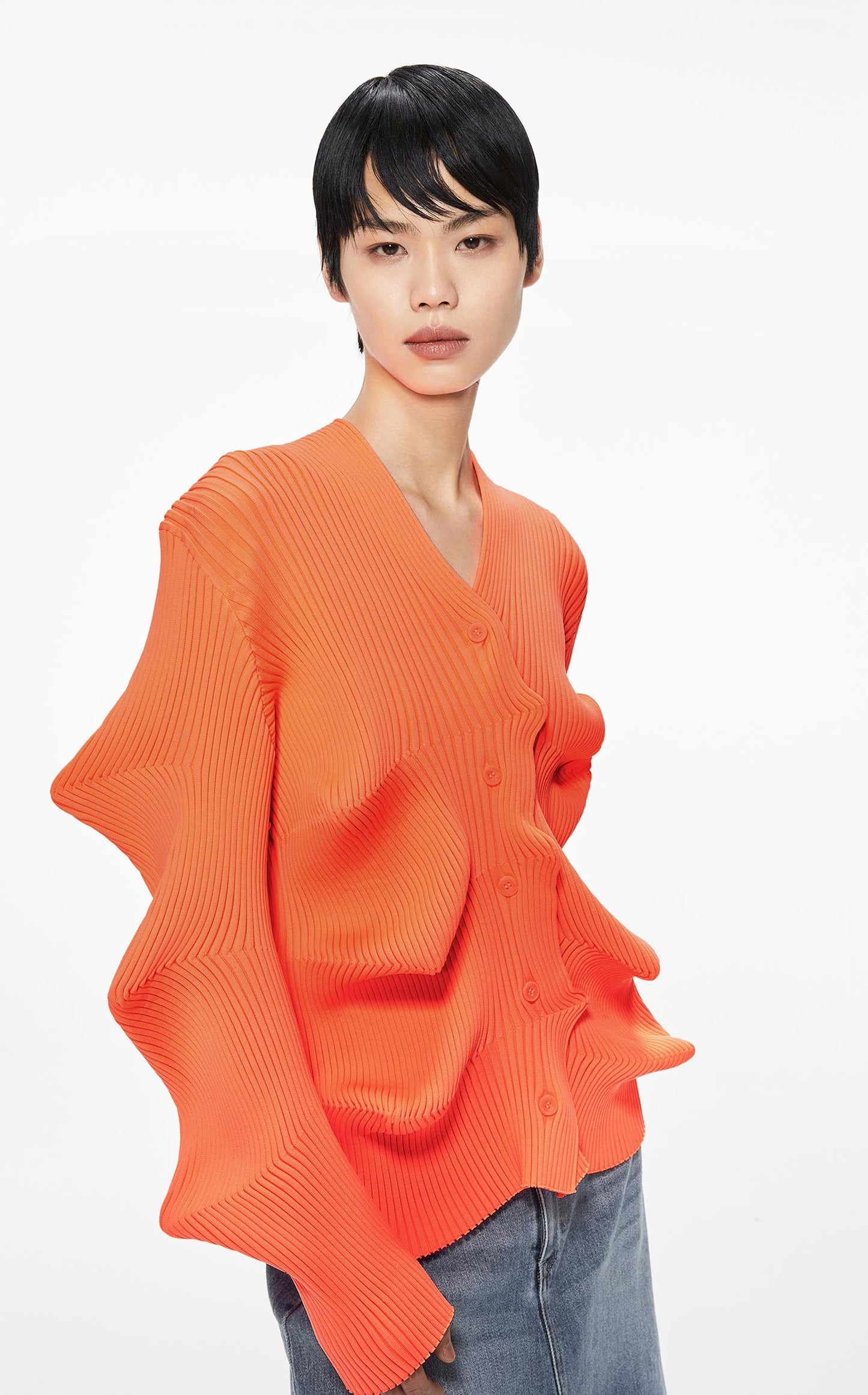 Sweater / JNBY Ruffled Wavy Detail Cardigan Orange