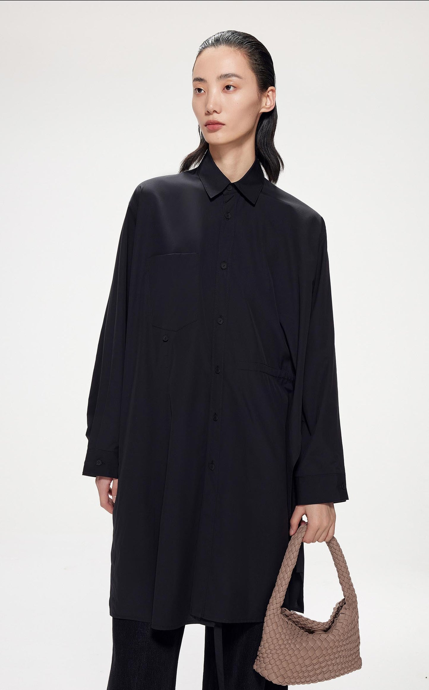 Dresses / JNBY Drawstring Loose Fit Long-Sleeved Shirt Dress Black XS