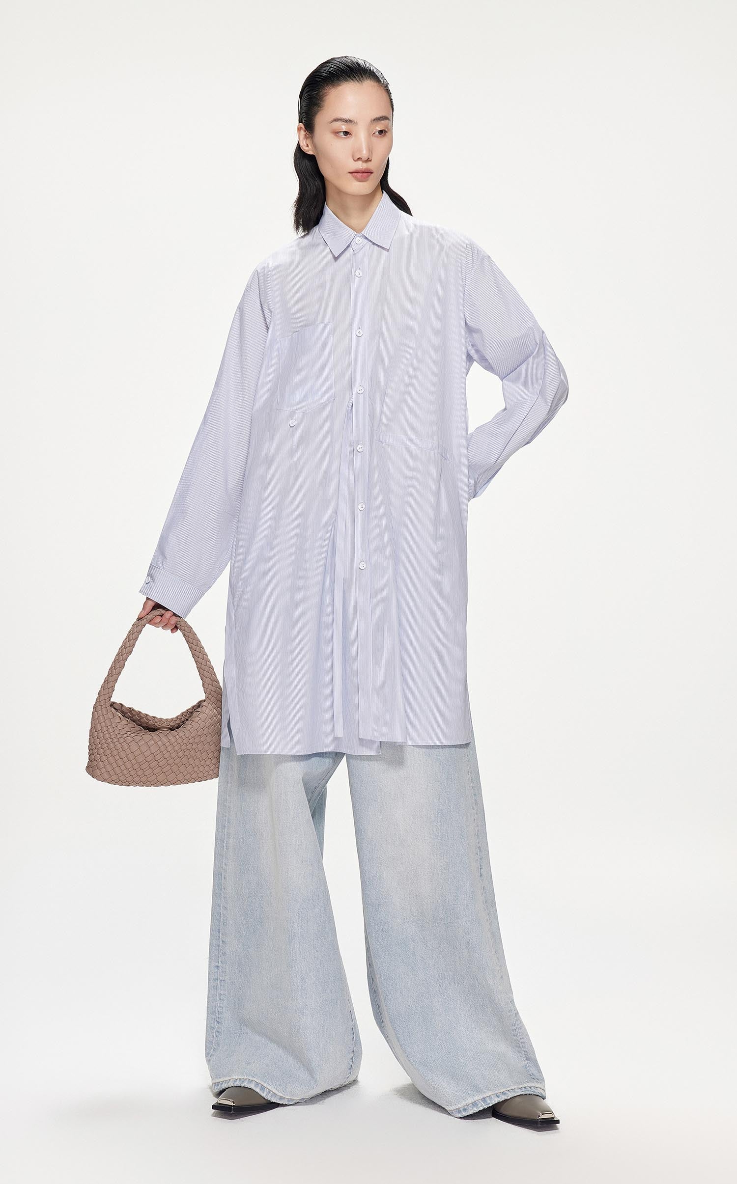 Dresses / JNBY Drawstring Loose Fit Long-Sleeved Shirt Dress Blue XS