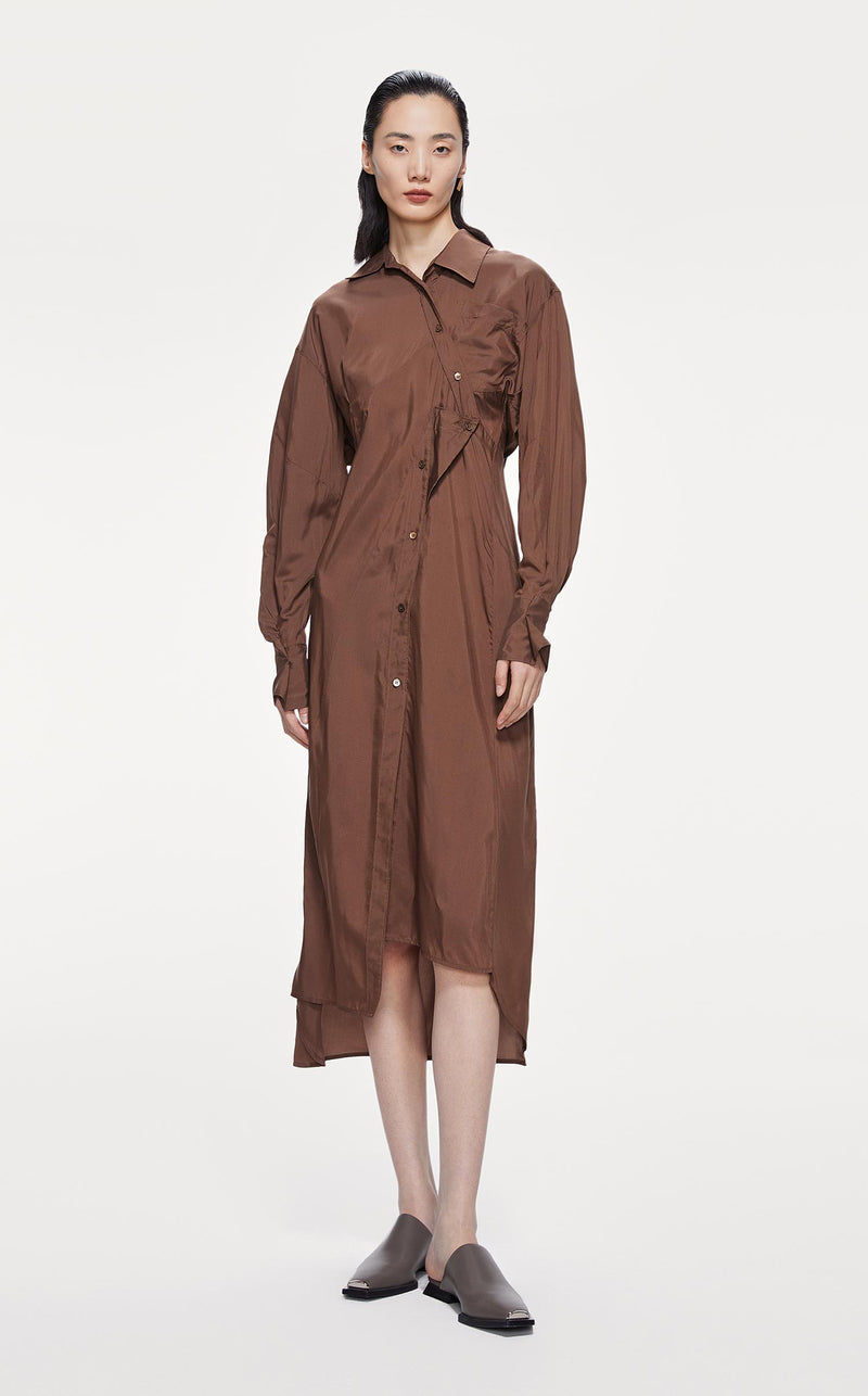Dresses / JNBY Asymmetric Front Dress (39% Mulberry Silk) Brown