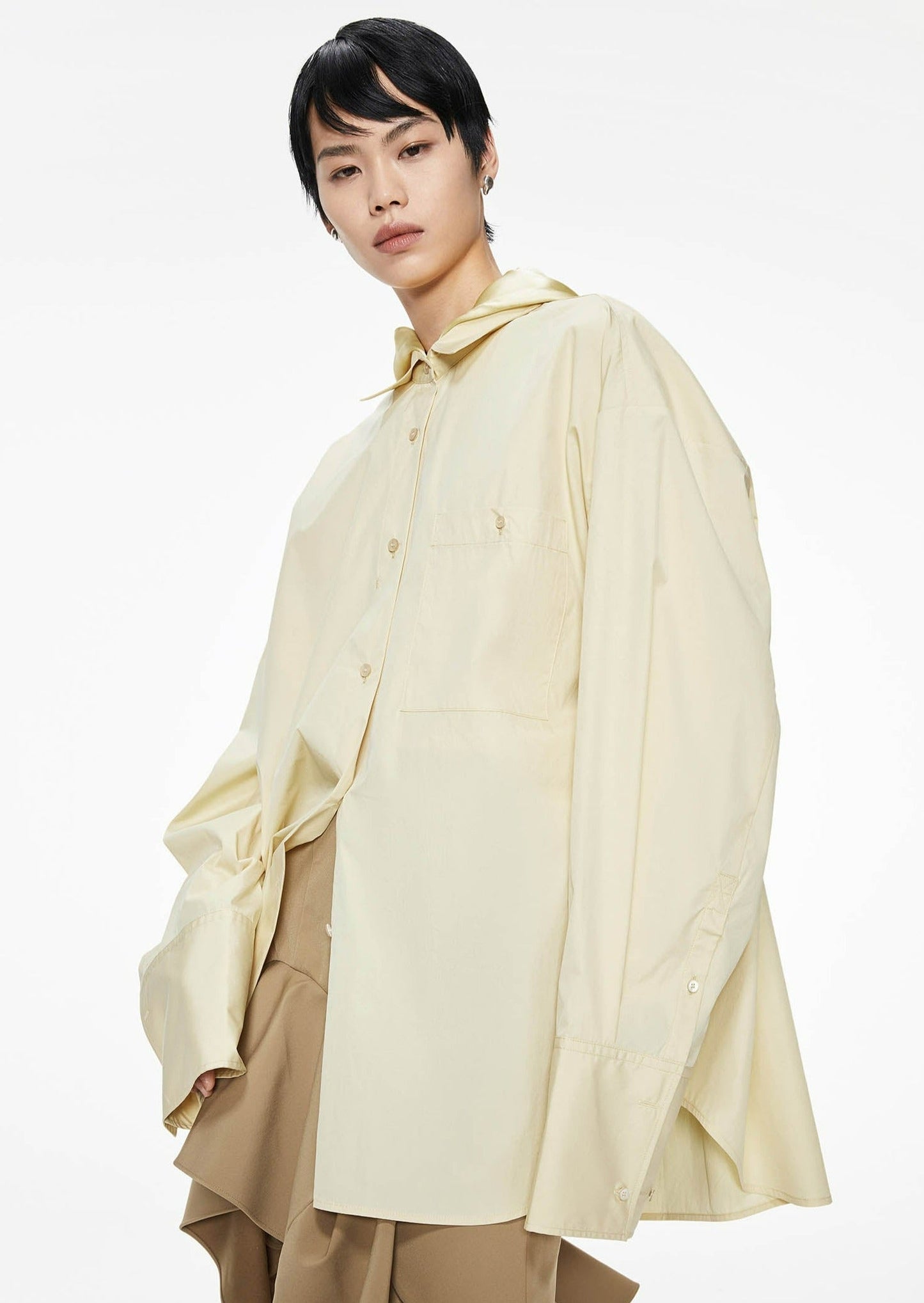 Shirts / JNBY Oversize Solid Color H-Line Long Sleeve Shirt Beige