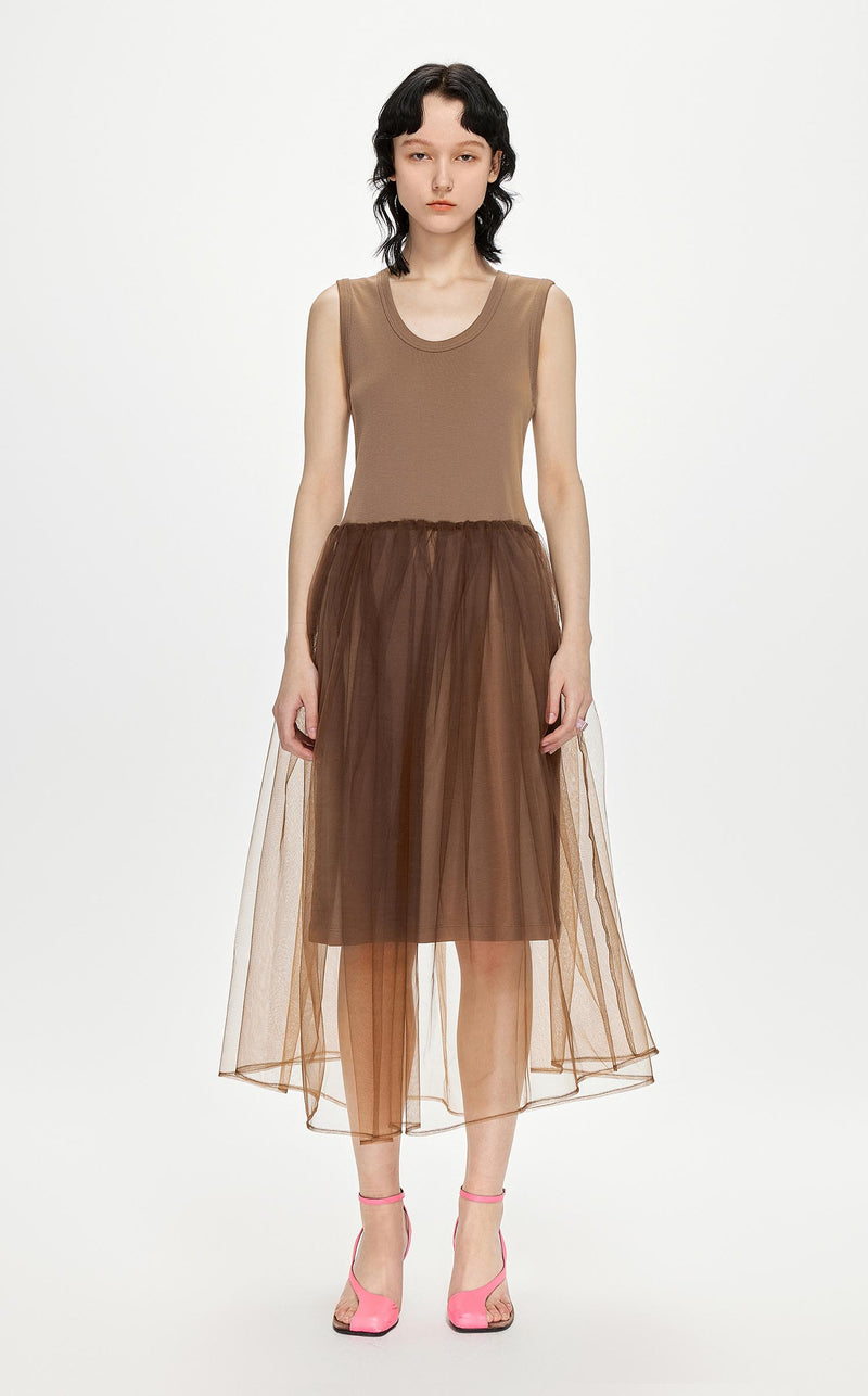 Dresses / JNBY Sleeveless Patched Layered Gauze Dress Brown