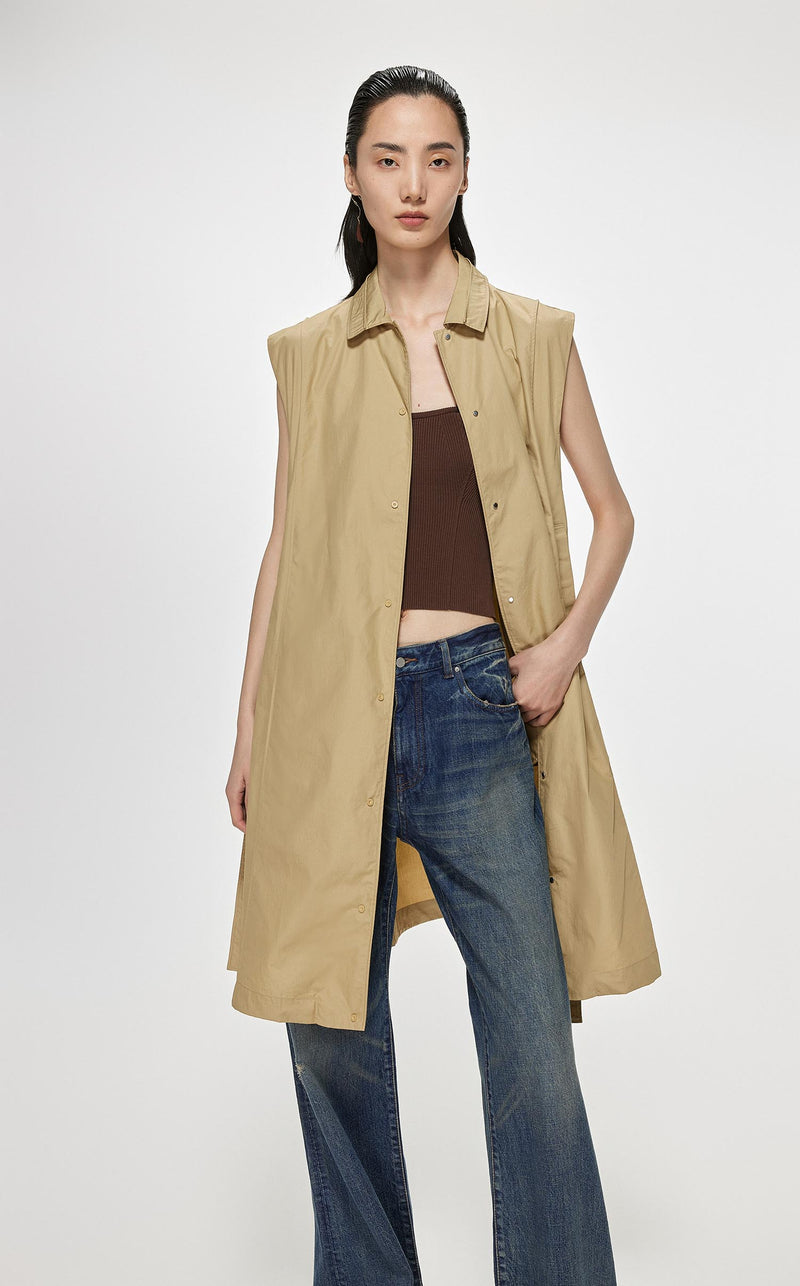 Dresses / JNBY Loose Fit Sleeveless Dress (100% Cotton) Khaki