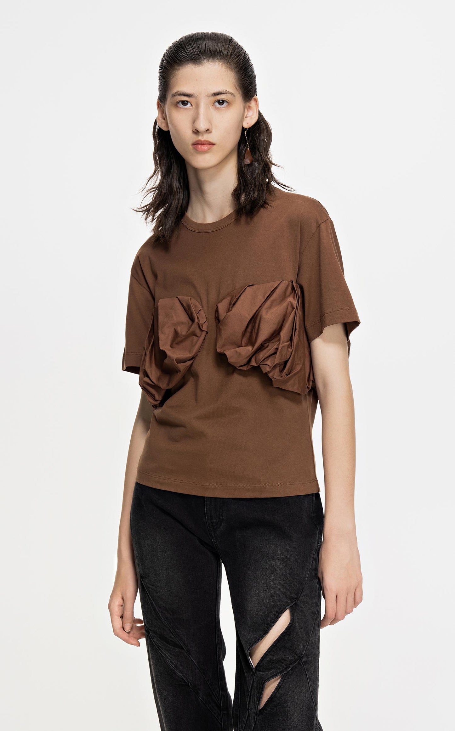 T-Shirt / JNBY Modern Solid Short Sleeve T-Shirt (100% Cotton) Brown