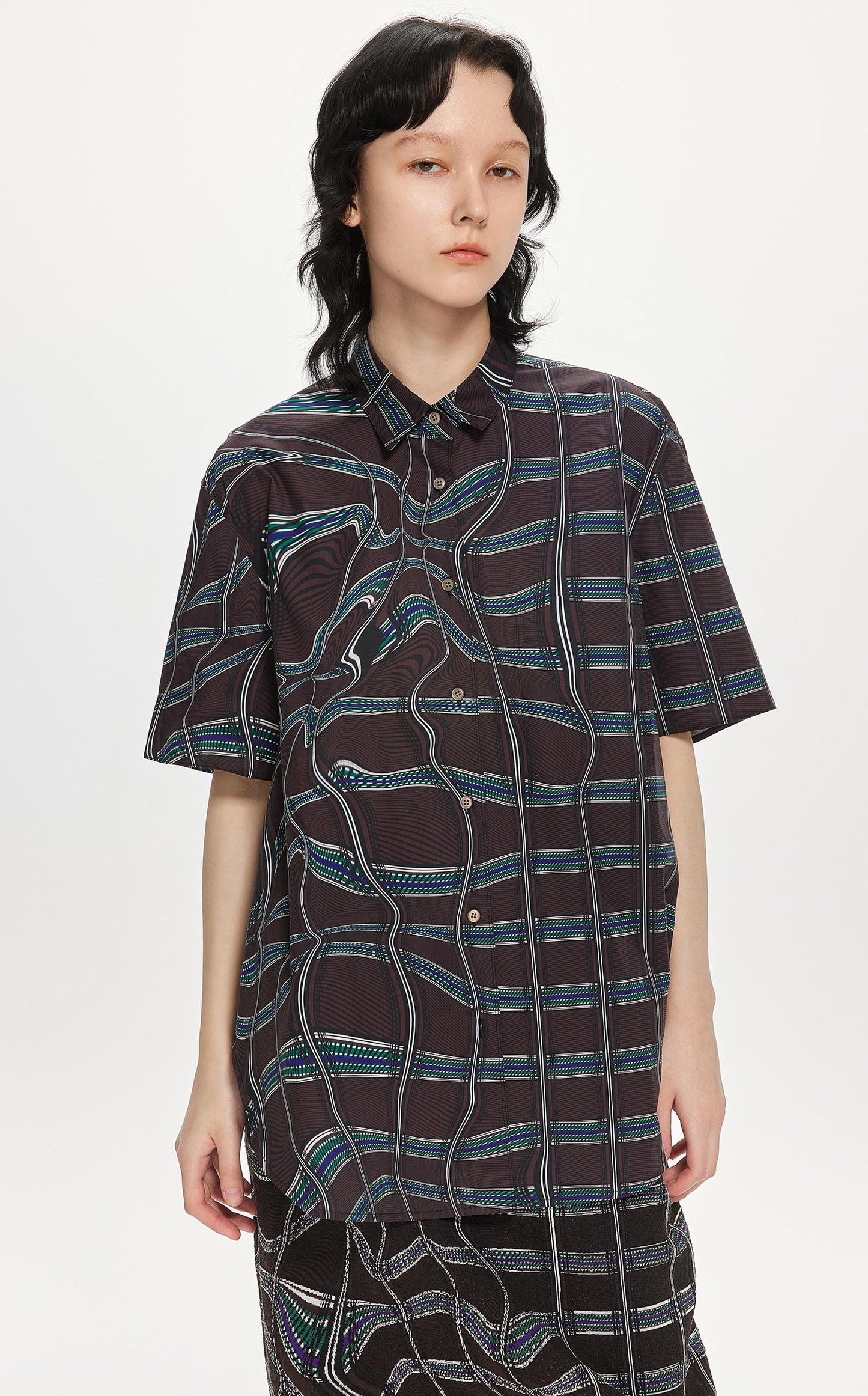 Shirt / JNBY Loose Fit Full Print Short Sleeve Shirt (100% Cotton) Black