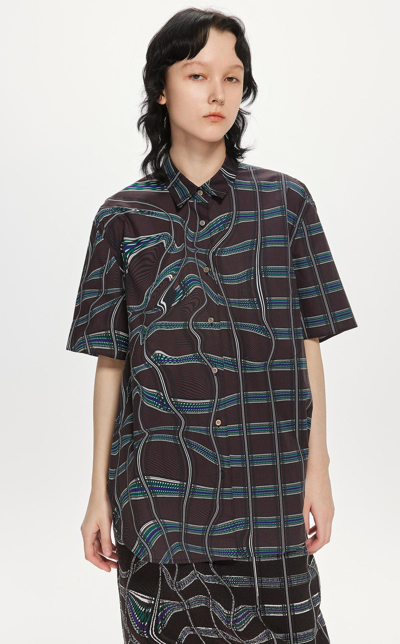 Shirt / JNBY Loose Fit Full Print Short Sleeve Shirt (100% Cotton) Black