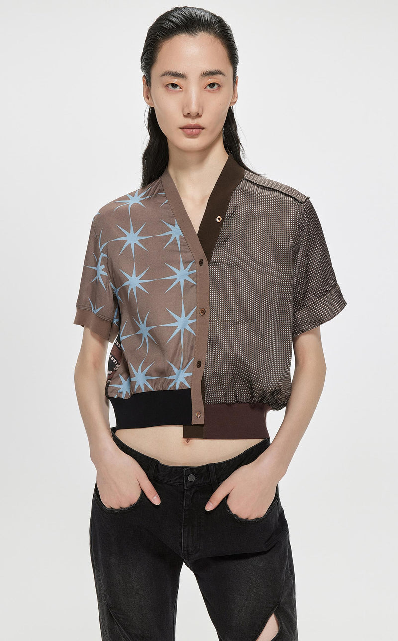 Shirt / JNBY Star Print Patchwork Short Sleeve Shirt Brown