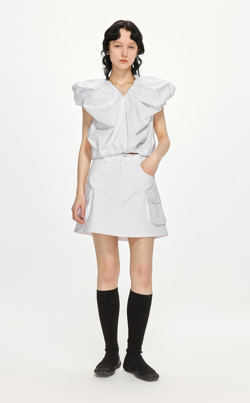 Shirt / JNBY Loose Fit V-Neck Ruffled Sleeveless Top (100% Cotton)