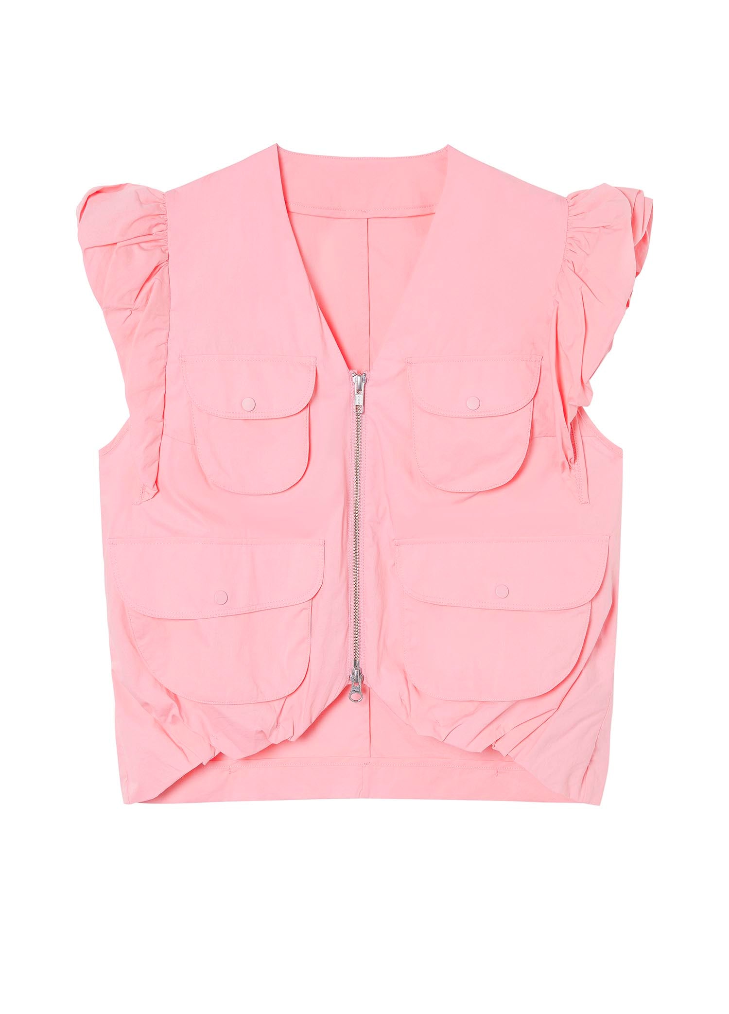 Vest / JNBY Zip-Up Ruffled Shoulder Sleeveless Short Vest (100% Cotton)