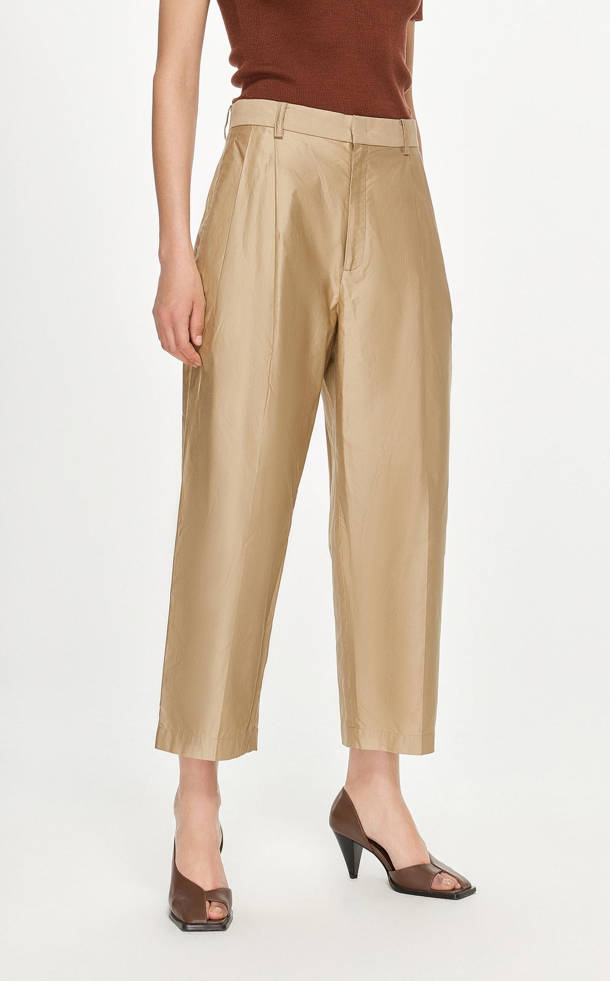 Pants / JNBY Solid Straight Cropped Pants (100% Cotton) Khaki