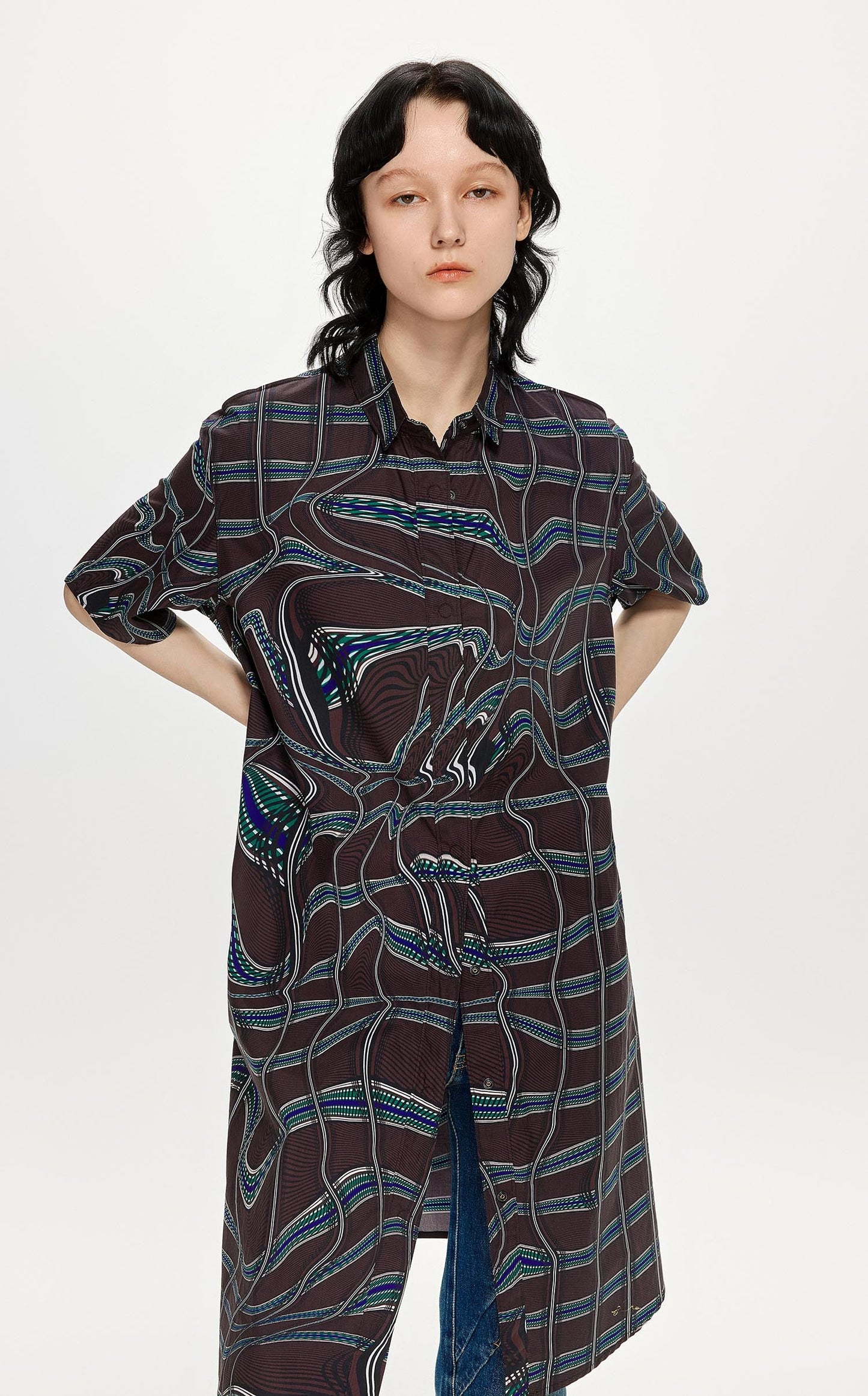 Dresses / JNBY Loose Fit Full Print Short Sleeve Dress (100% Cotton) Brown