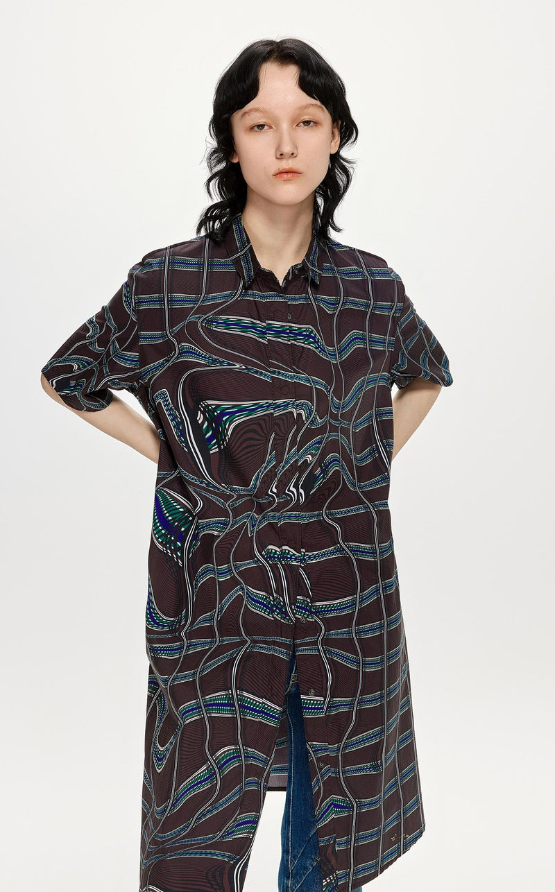 Dresses / JNBY Loose Fit Full Print Short Sleeve Dress (100% Cotton) Brown