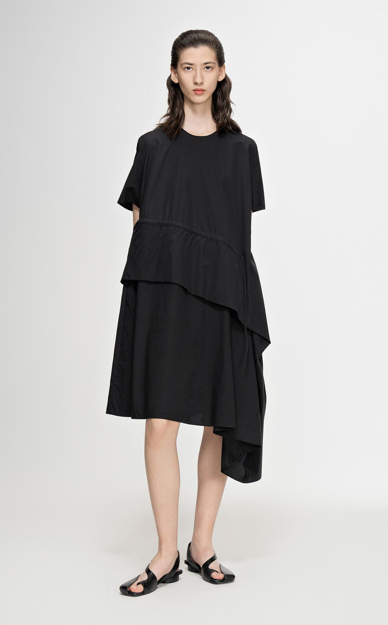 Dresses / JNBY Crewneck Layered Short Sleeve Dress (100% Cotton) Black L