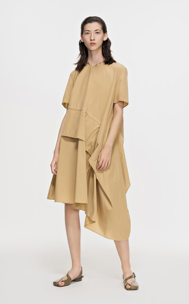 Dresses / JNBY Crewneck Layered Short Sleeve Dress (100% Cotton) Khaki S