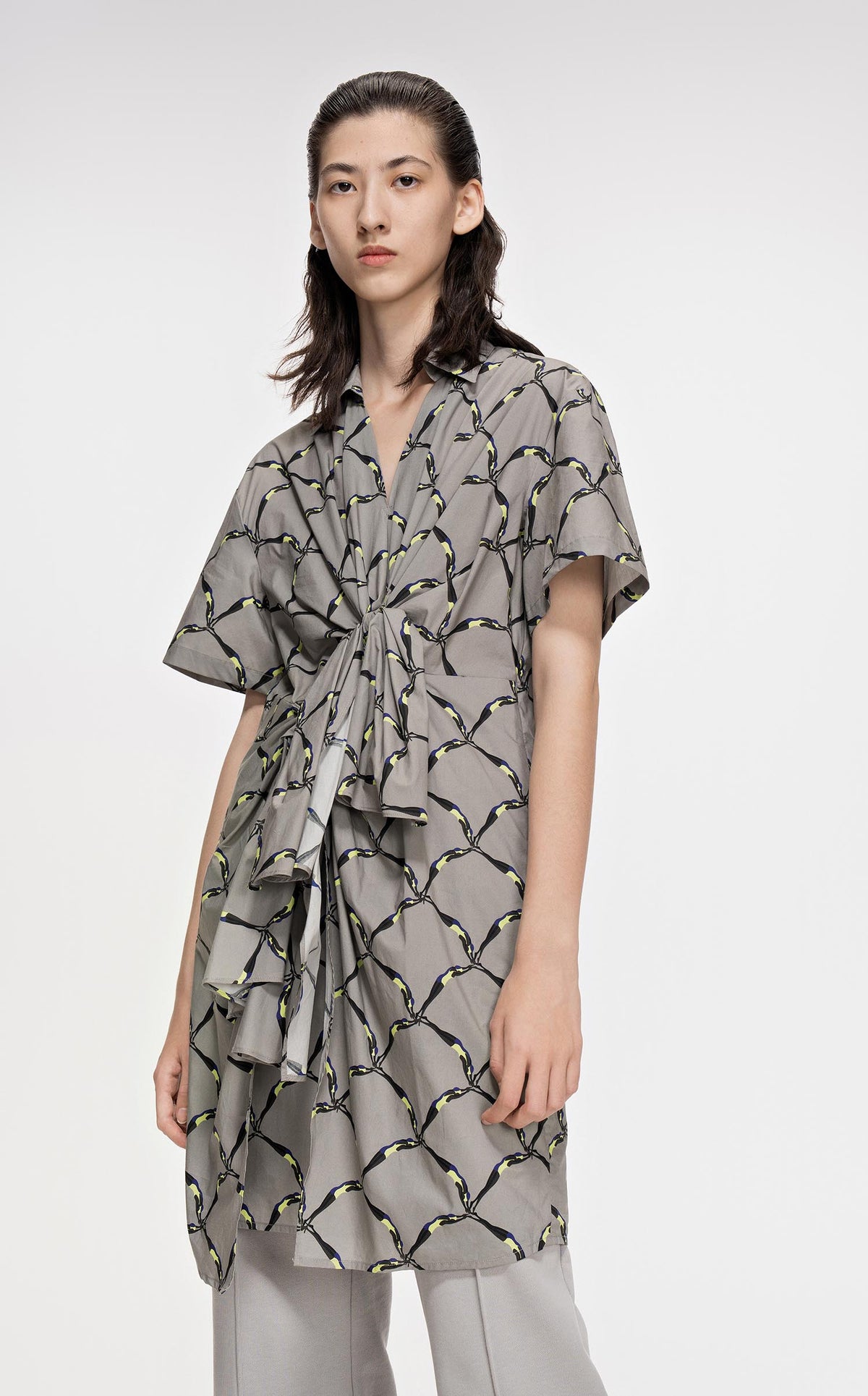 Dresses / JNBY Full Print Short Sleeve Dress (100% Cotton) Grey